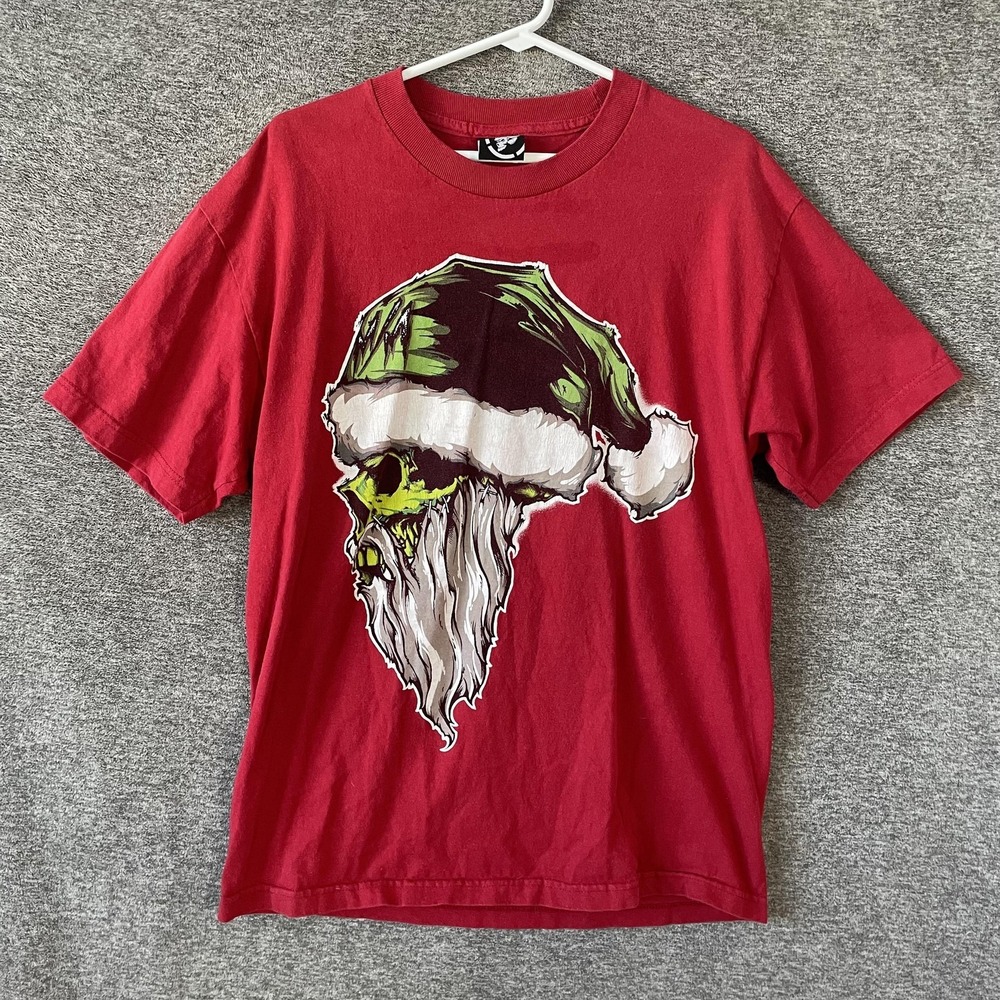 Metal Mulisha Shirt Mens L Red Santa Skull Graphic Christmas Y2K Grunge Grinch